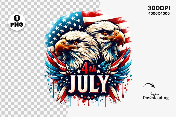 Watercolor 4th July Patriotic Eagle, Sublimation Clipart PNG