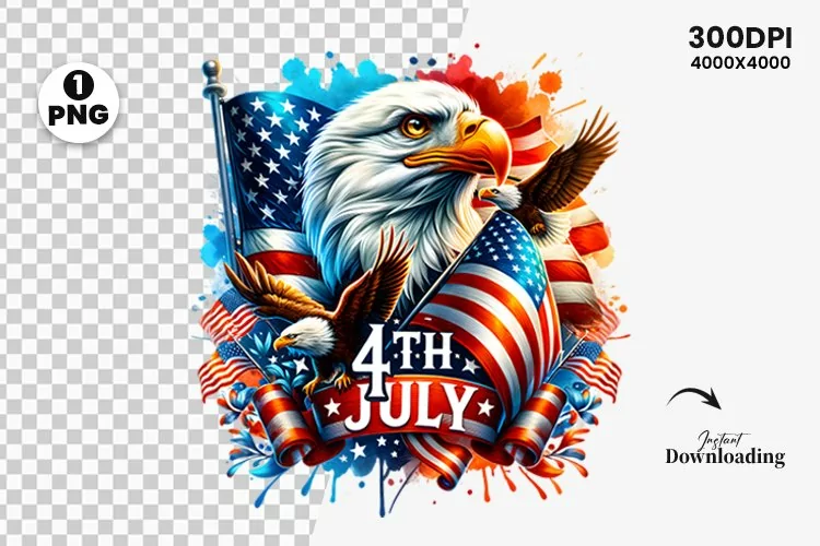 Watercolor 4th July Patriotic Eagle, Sublimation Clipart PNG