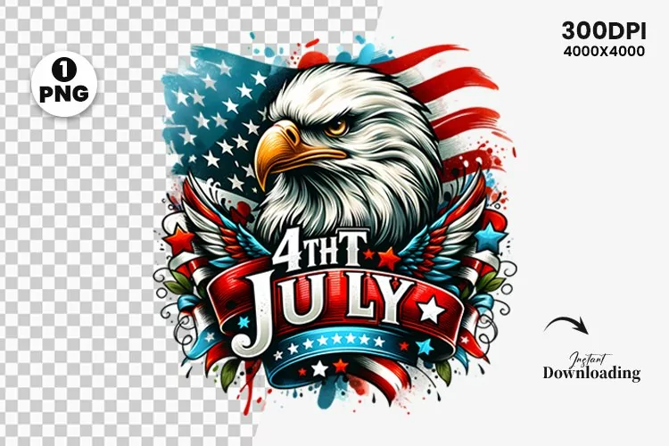 Watercolor 4th July Patriotic Eagle, Sublimation Clipart PNG