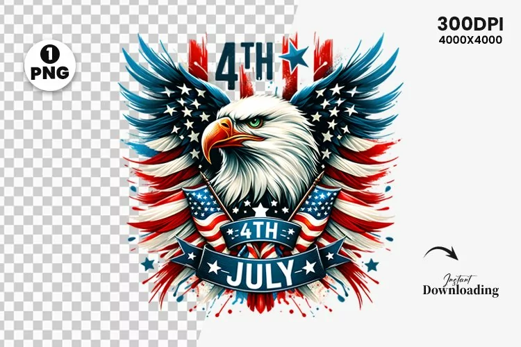 Watercolor 4th July Patriotic Eagle, Sublimation Clipart PNG