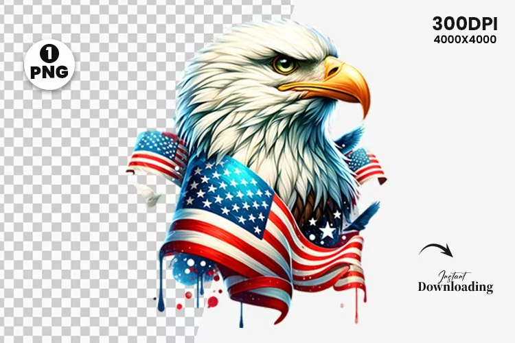 Watercolor 4th July Patriotic Eagle, Sublimation Clipart PNG