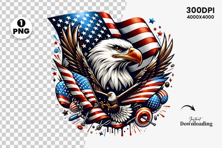 Watercolor 4th July Patriotic Eagle, Sublimation Clipart PNG