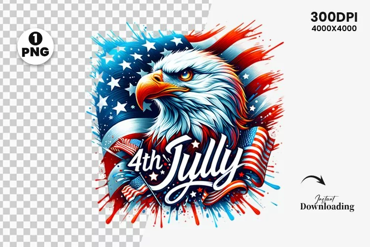Watercolor 4th July Patriotic Eagle, Sublimation Clipart PNG