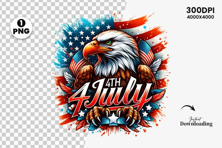 Watercolor 4th July Patriotic Eagle, Sublimation Clipart PNG