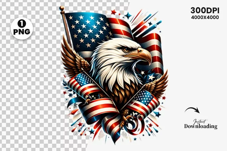 Watercolor 4th July Patriotic Eagle, Sublimation Clipart PNG