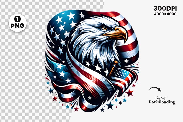 Watercolor 4th July Patriotic Eagle, Sublimation Clipart PNG
