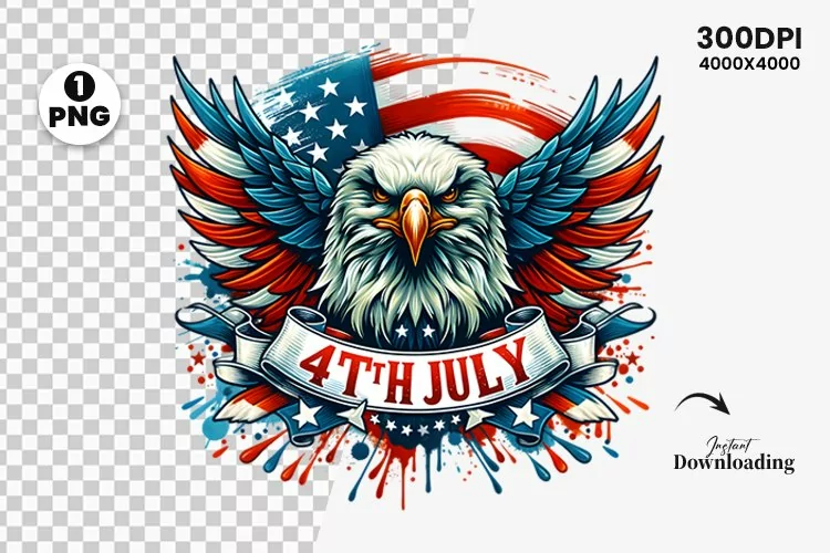Watercolor 4th July Patriotic Eagle, Sublimation Clipart PNG