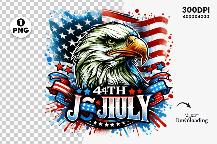 Watercolor 4th July Patriotic Eagle, Sublimation Clipart PNG
