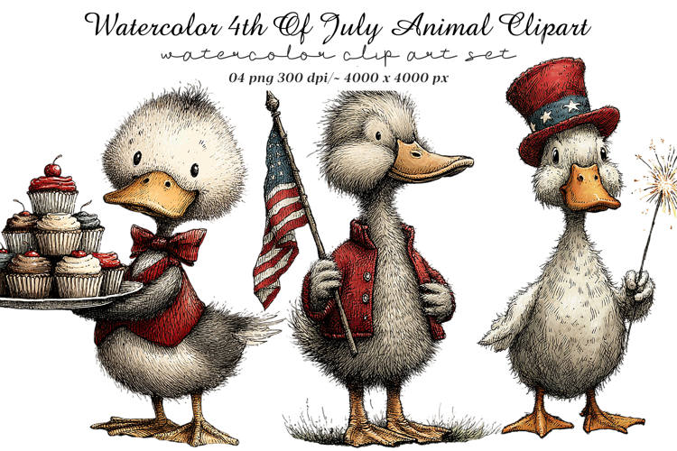 Watercolor 4th Of July Animal Clipart
