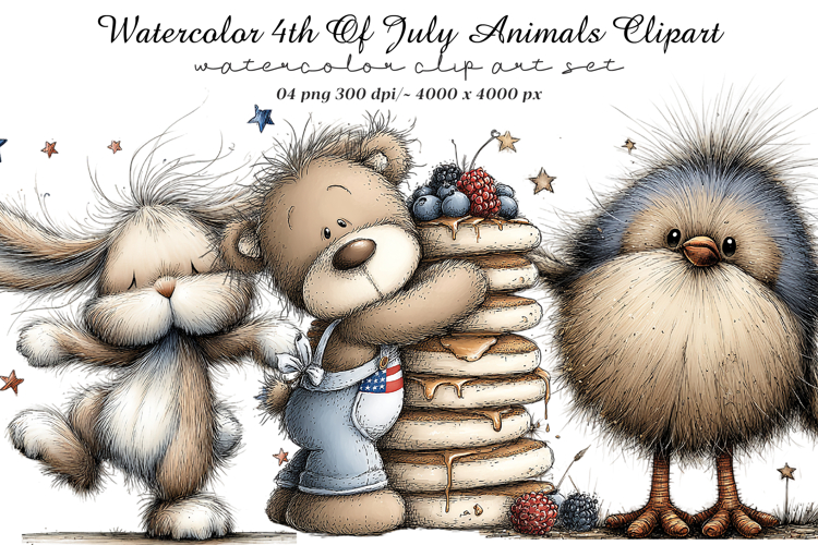 Watercolor 4th Of July Animals Clipart