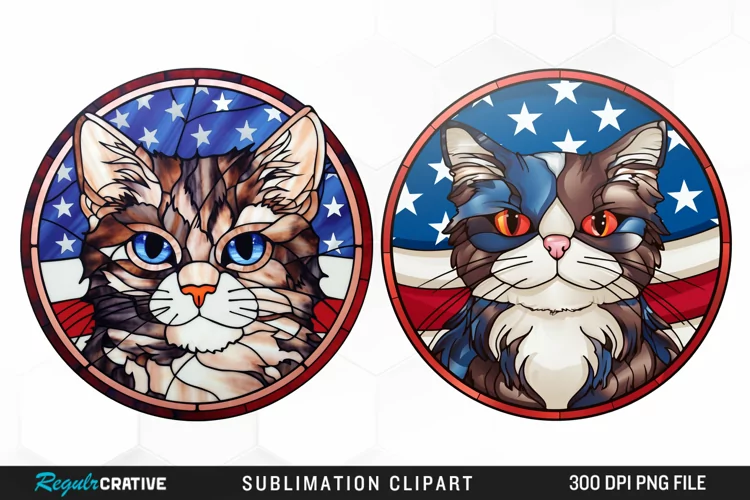 Watercolor 4th of July Cat Graphics Clipart