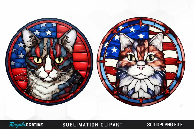 Watercolor 4th of July Cat Graphics Clipart