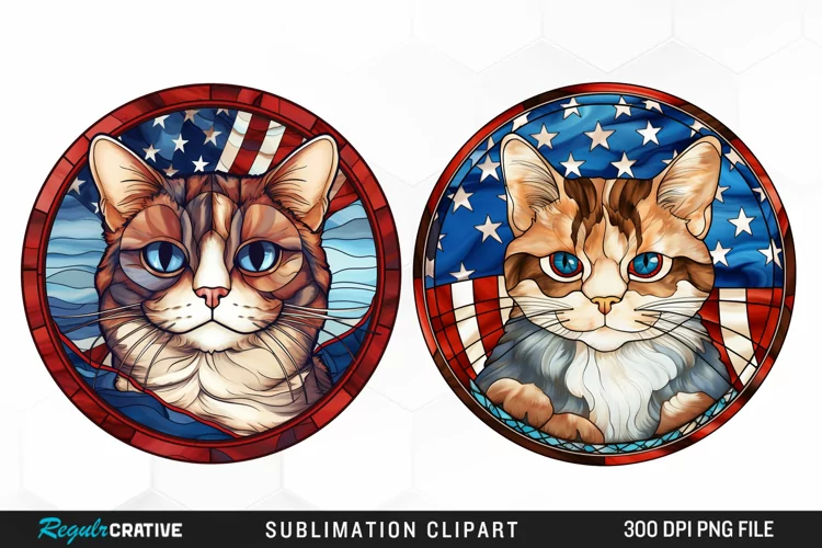 Watercolor 4th of July Cat Graphics Clipart