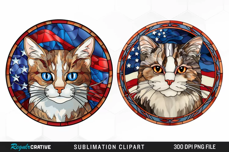 Watercolor 4th of July Cat Graphics Clipart