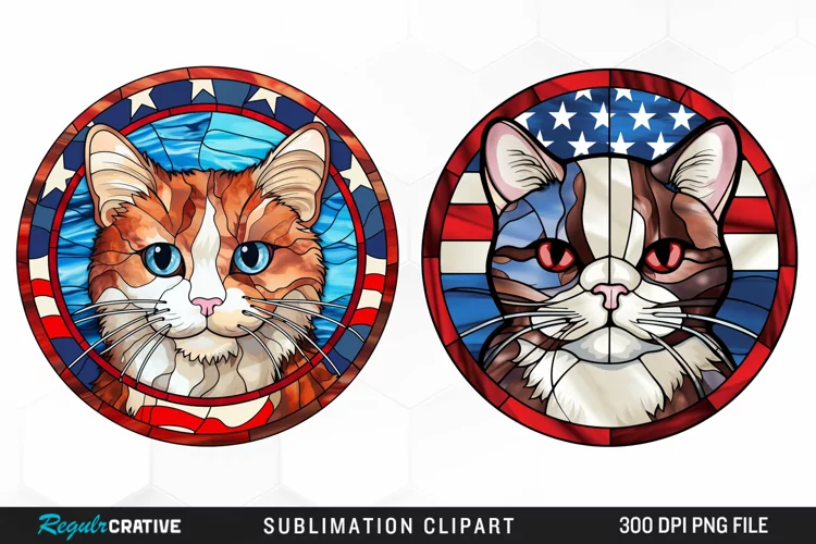 Watercolor 4th of July Cat Graphics Clipart