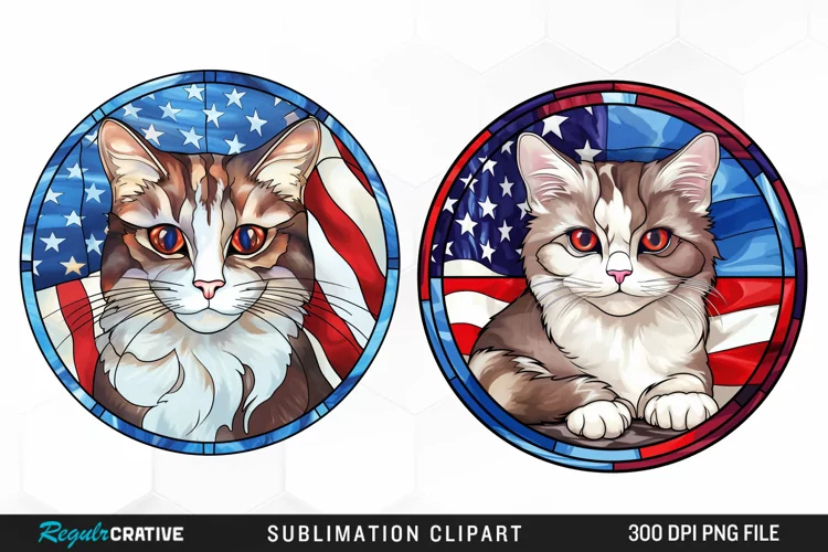 Watercolor 4th of July Cat Graphics Clipart