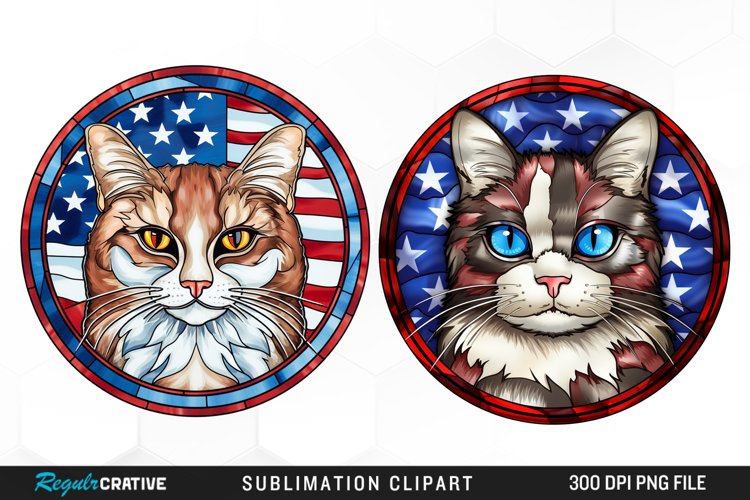 Watercolor 4th of July Cat Graphics Clipart