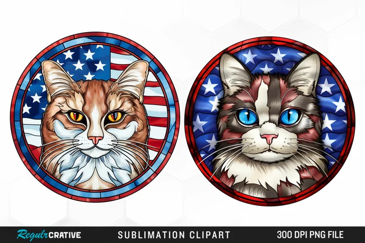 Watercolor 4th of July Cat Graphics Clipart