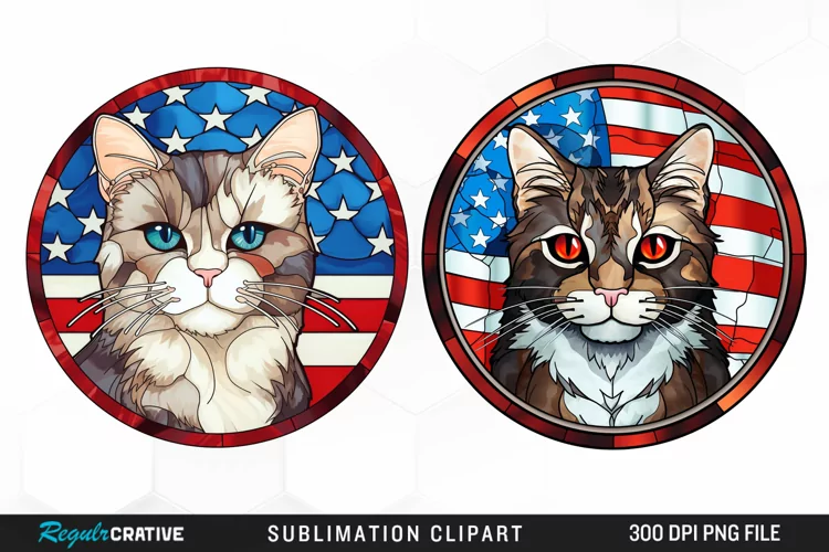Watercolor 4th of July Cat Graphics Clipart