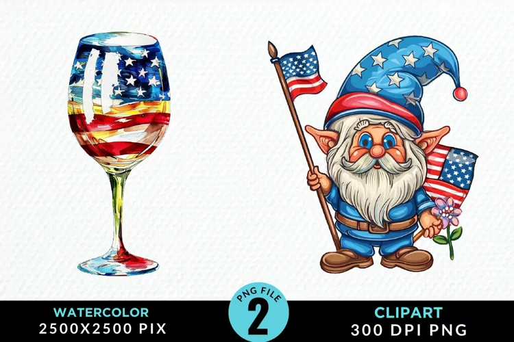 Watercolor 4th of July Graphics Clipart