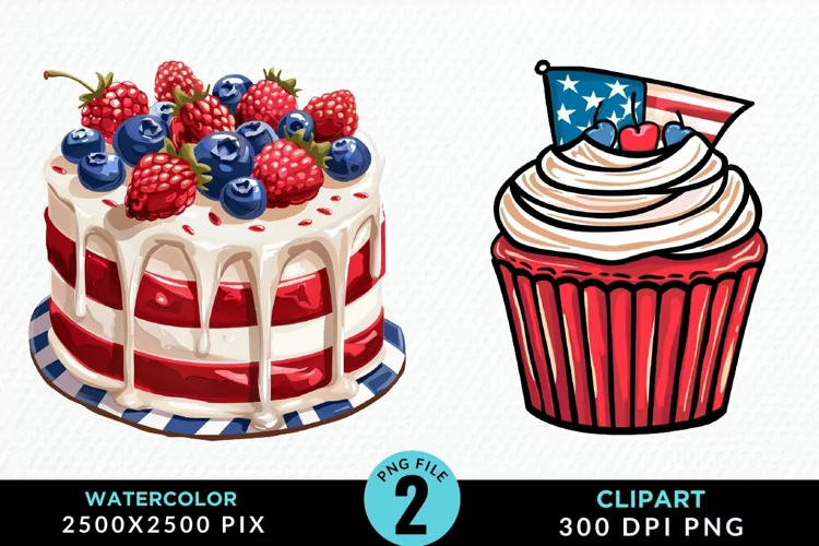 Watercolor 4th Of July Cupcakes Exquisite Clipart