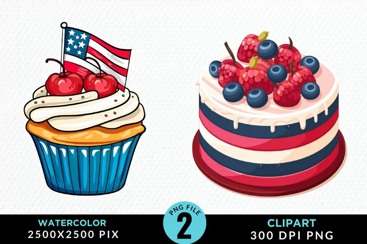Watercolor 4th Of July Cupcakes Exquisite Clipart