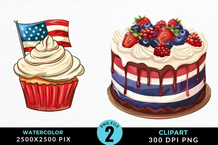 Watercolor 4th Of July Cupcakes Artwork Clipart