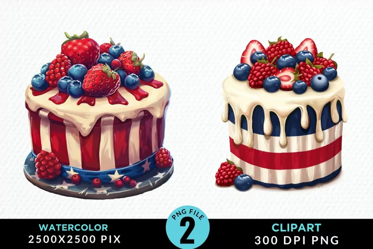 Watercolor 4th Of July Cupcakes Exquisite Clipart