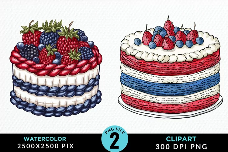 Watercolor 4th Of July Cupcakes Exquisite Clipart