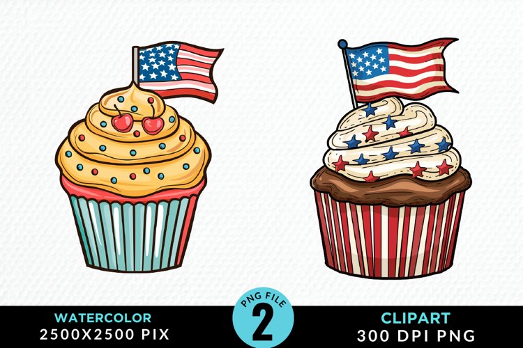 Watercolor 4th Of July Cupcakes Exquisite Clipart