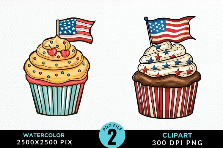 Watercolor 4th Of July Cupcakes Exquisite Clipart