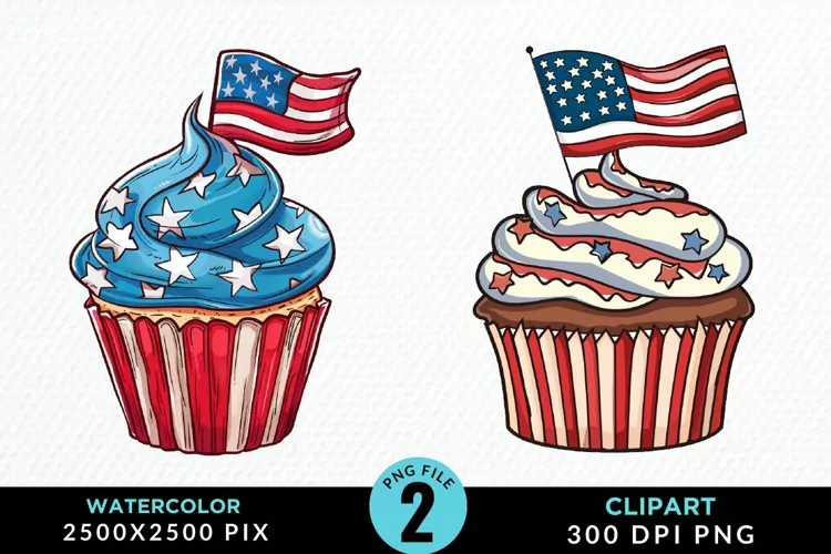Watercolor 4th Of July Cupcakes Artwork Clipart