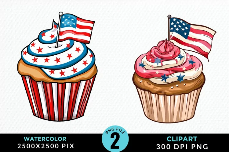 Watercolor 4th Of July Cupcakes Artwork Clipart