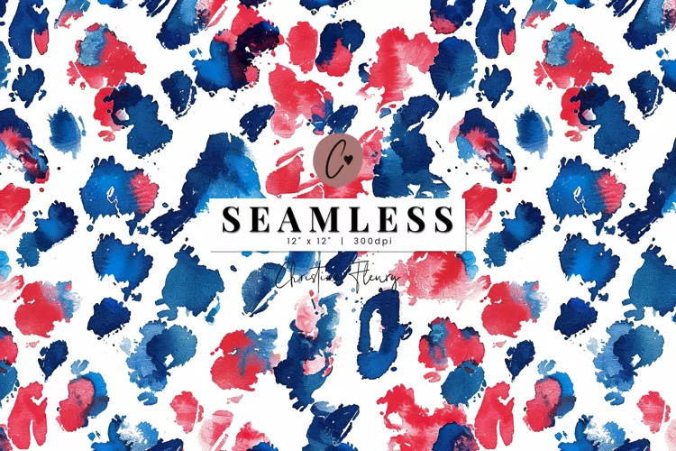 Seamless Watercolor 4th Of July Leopard Print Pattern