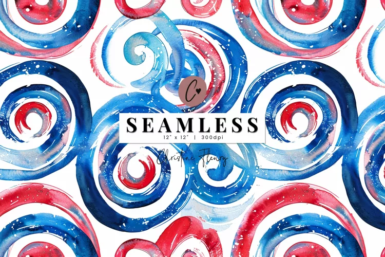 Seamless Watercolor 4th Of July Swirl Pattern