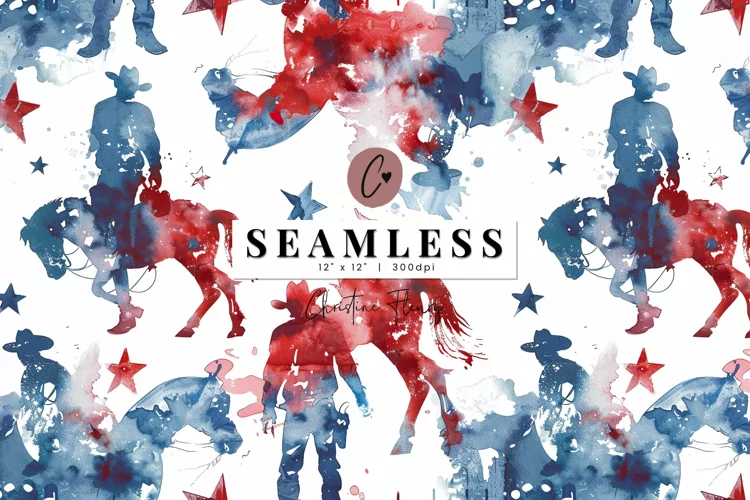Seamless Watercolor 4th Of July Western Pattern