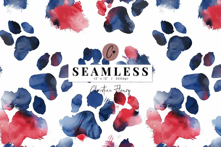 Seamless Watercolor 4th Of July Paw Prints Pattern