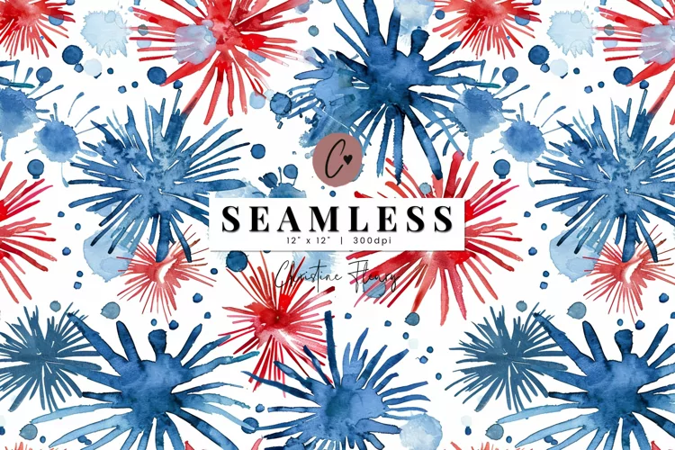 Seamless Watercolor 4th Of July Fireworks Pattern