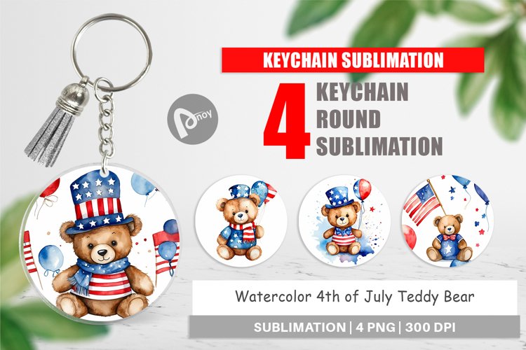 Keychain Teddy Bear 4th of July