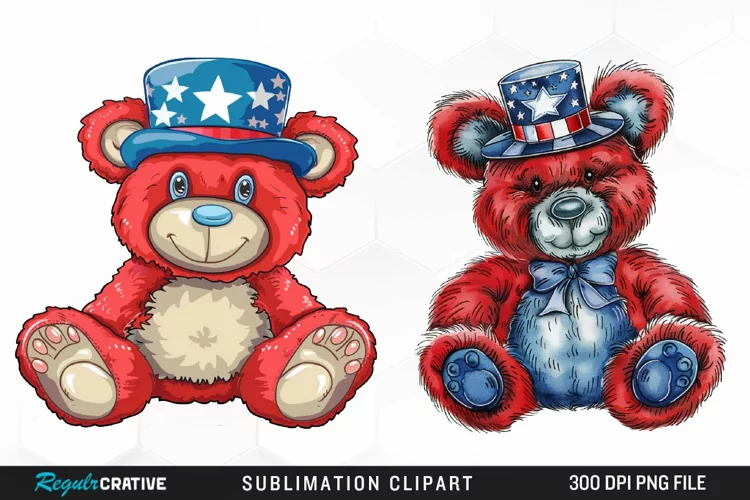 Watercolor 4th of July Teddy Bear Fun Clipart