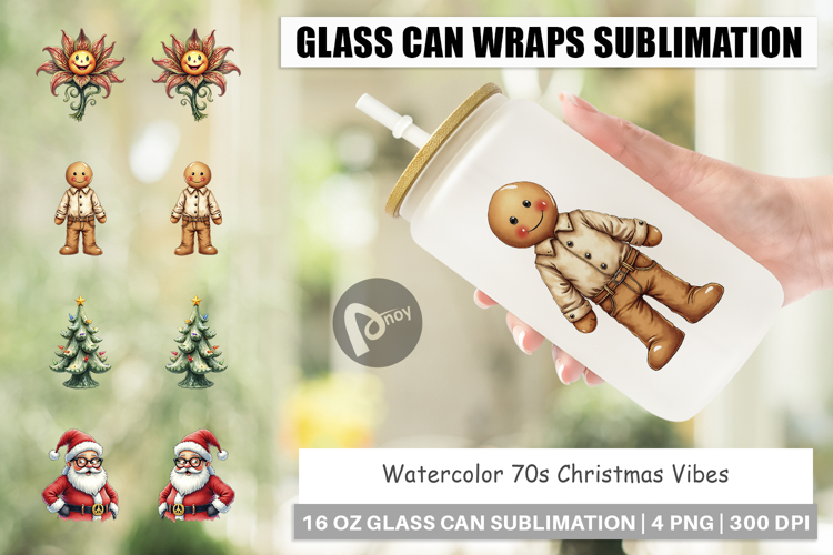 70s Christmas Glass Can