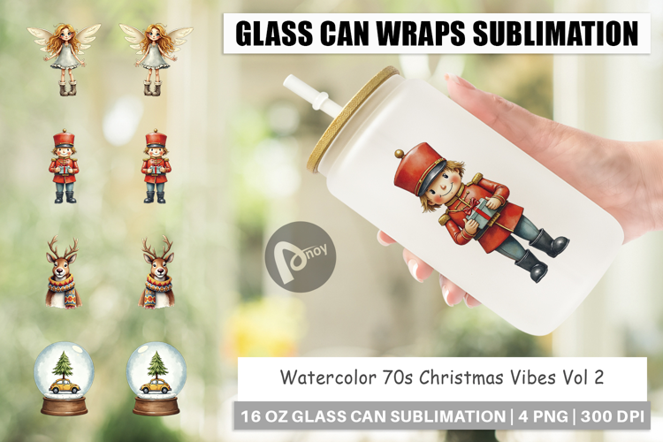 70s Christmas Glass Can