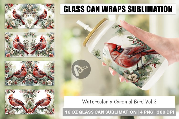 Glass Can Wraps Watercolor Cardinal Bird