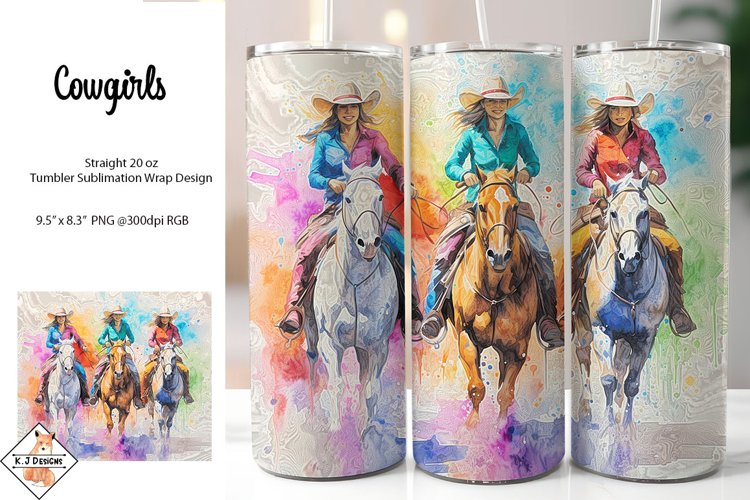 Watercolor abstract cowgirl scene tumbler | Sublimation wrap example image 1