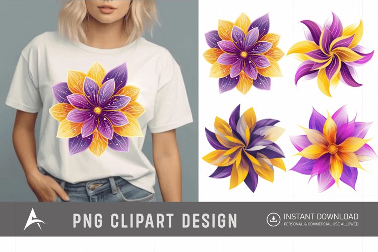 Watercolor Abstract Flower Purple and Yellow Clipart