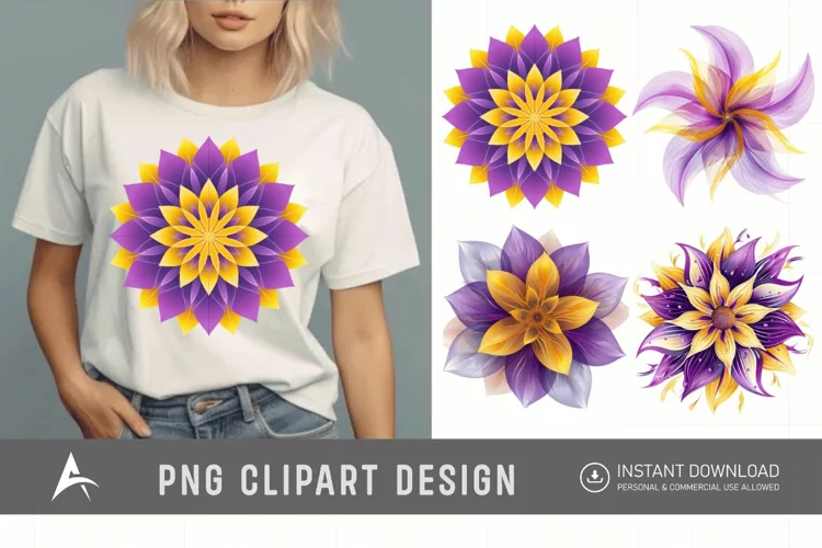 Watercolor Abstract Flower Purple and Yellow Clipart