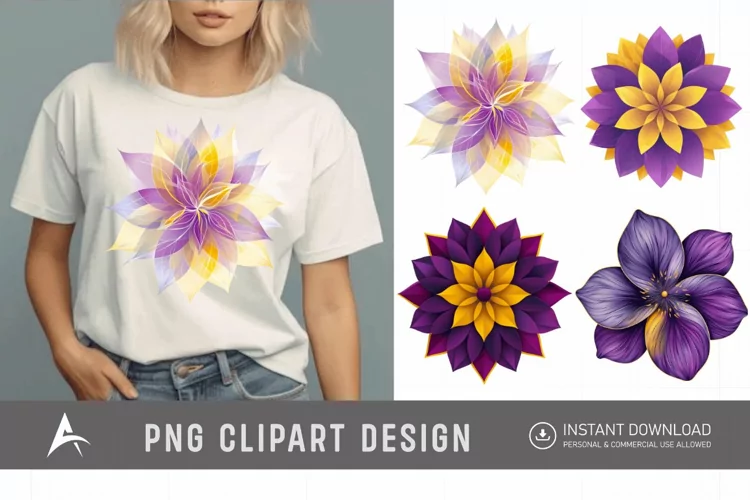 Watercolor Abstract Flower Purple and Yellow Clipart