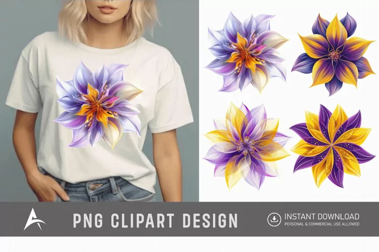 Watercolor Abstract Flower Purple and Yellow Clipart