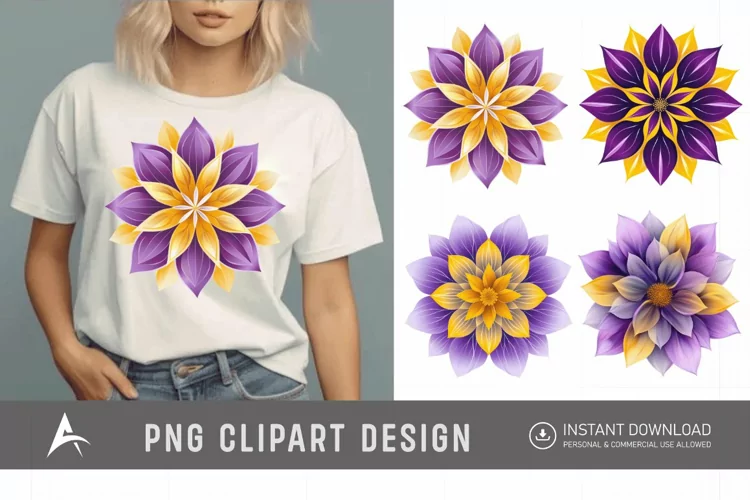 Watercolor Abstract Flower Purple and Yellow Clipart