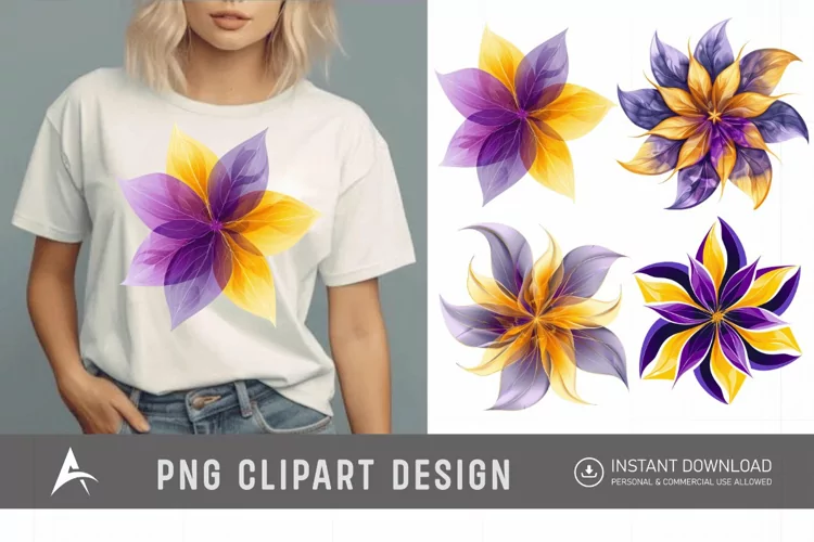 Watercolor Abstract Flower Purple and Yellow Clipart